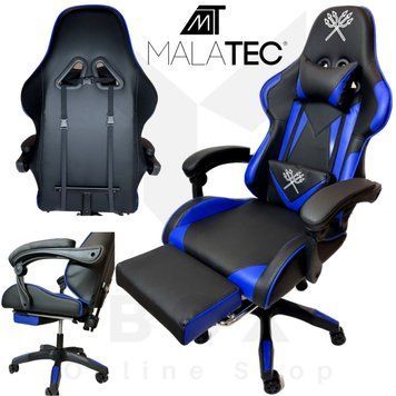 Ігрове комп'ютерне крісло Malatec (Чорне з синім) - Геймерське крісло з підставкою для ніг Malatec Malatec-124-blue фото