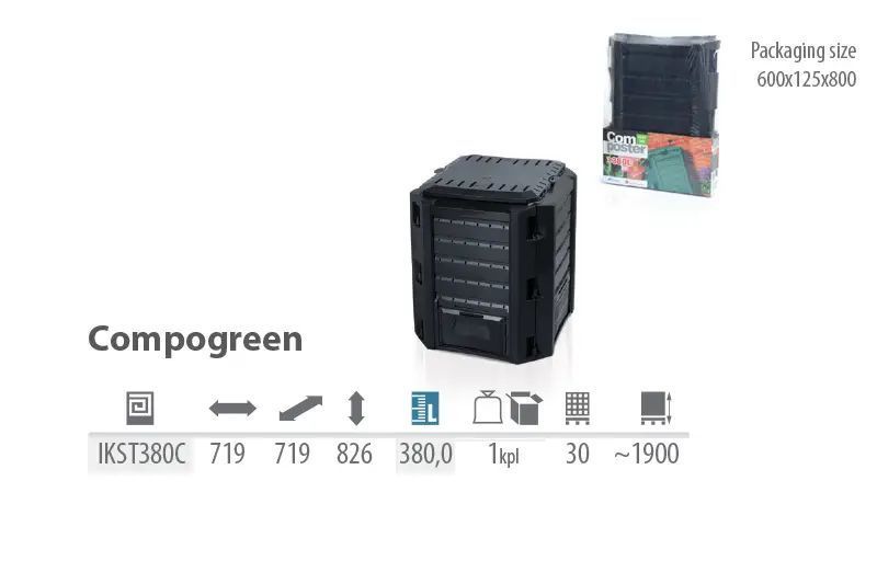 Компостер садовий PROSPERPLAST 1модуль 380 л чорний Польща IKST380C-S411 фото