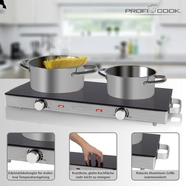 Інфрачервона двокомфоркова плита Profi Cook PC-DKP 1211 (2800 Вт, кераміка, Німеччина) 90273 фото