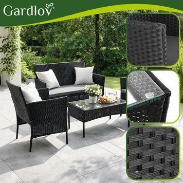 Садові меблі з техноротангу Gardlov для тераси та балкона, комплект: софа, 2 крісла, столик Gardlov Чорний 26908 фото