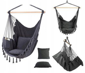 Підвісне крісло бразильський гамак BOHO 100см + 2 шт подушки Dark Grey Hnrt_4725 фото