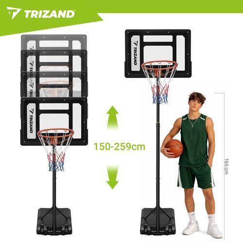 Регульований стоячий баскетбольний кошик Trizand 259 см зі щитом та основою для м'яча 27364 фото